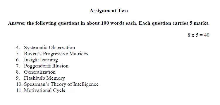 Assignment Two of FOUNDATIONS OF PSYCHOLOGY (BPCC 131)